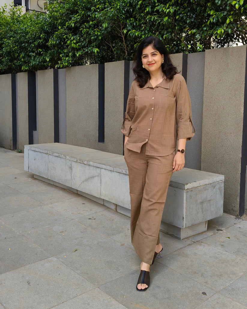 Slub Serenity Co-ord Set – Soft Cotton Shirt & Bottoms