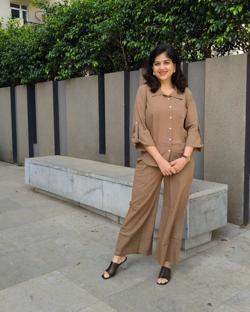 Slub Serenity Co-ord Set – Soft Cotton Shirt & Bottoms