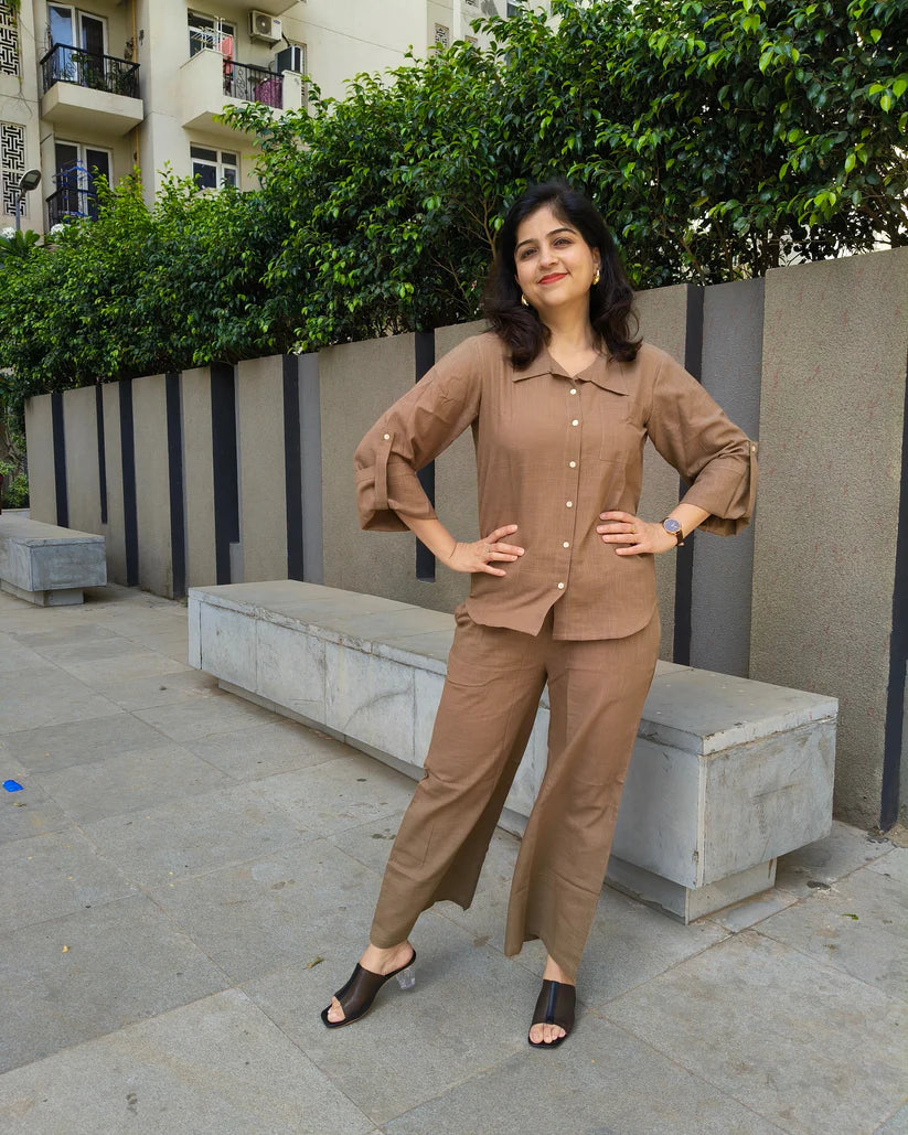 Slub Serenity Co-ord Set – Soft Cotton Shirt & Bottoms