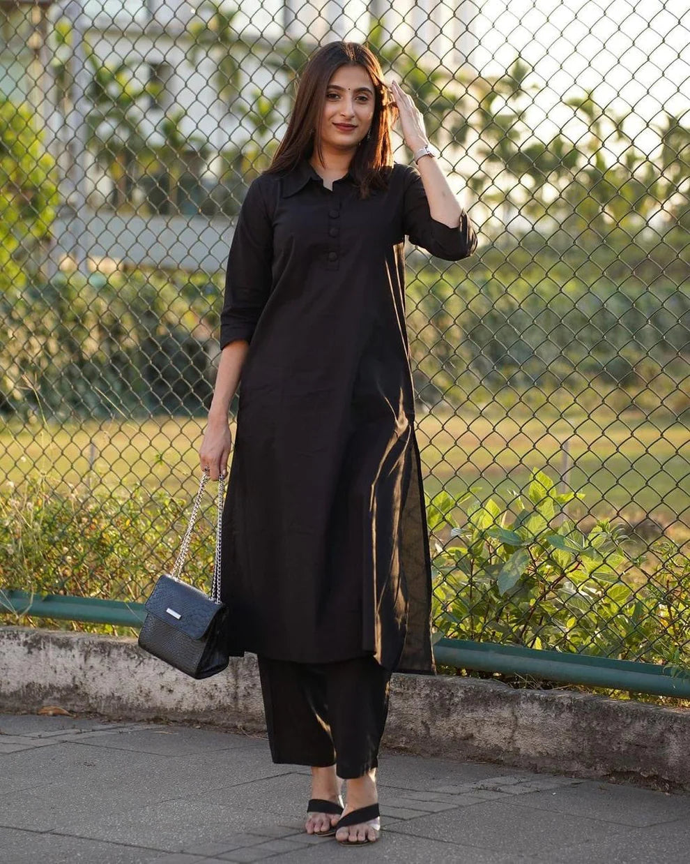 Power Black Co-ord – Shirt Style Kurta Set