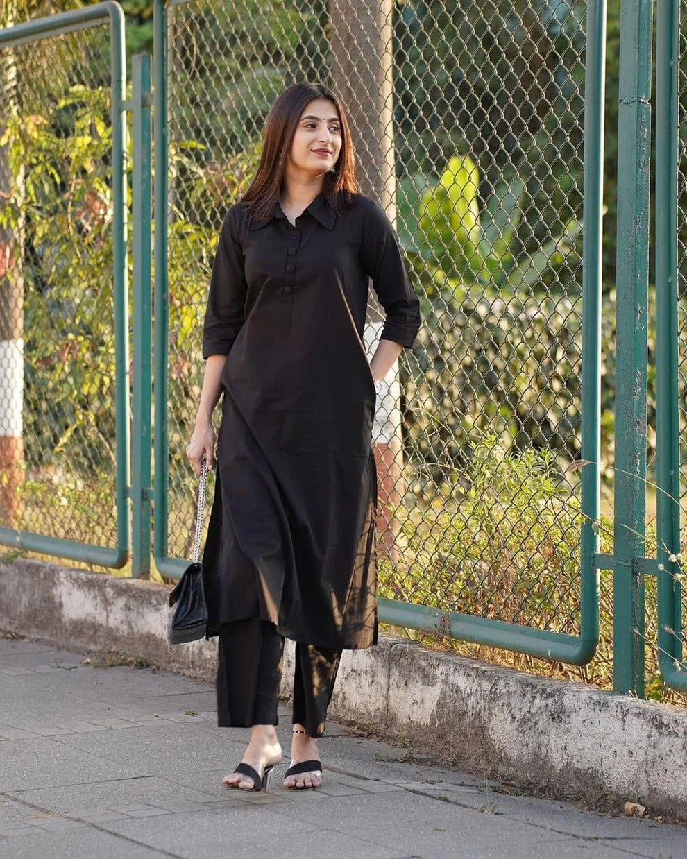 Power Black Co-ord – Shirt Style Kurta Set
