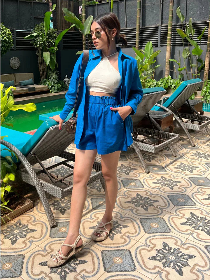 COTTON TWO-PIECE SHORTS AND SHIRT SET