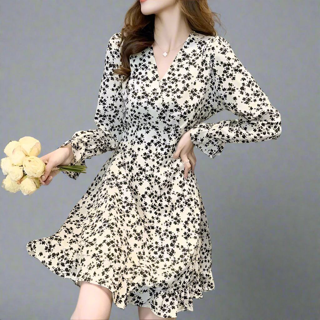 Chiffon V-Neck Midi Dress