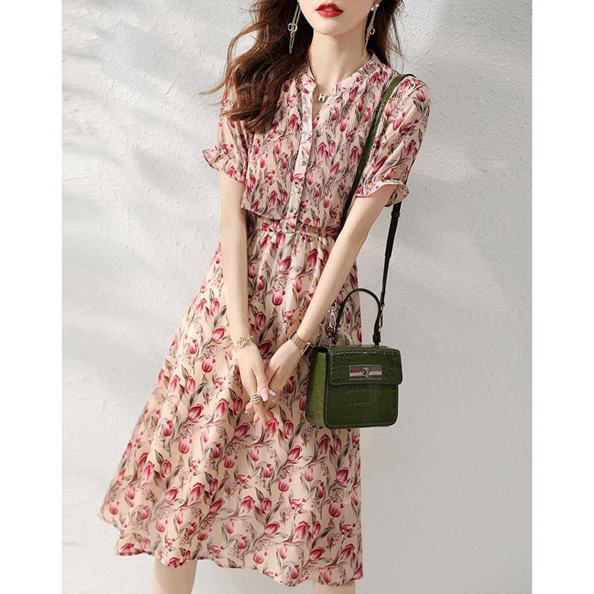 Elegant Floral Silk Chiffon Dress