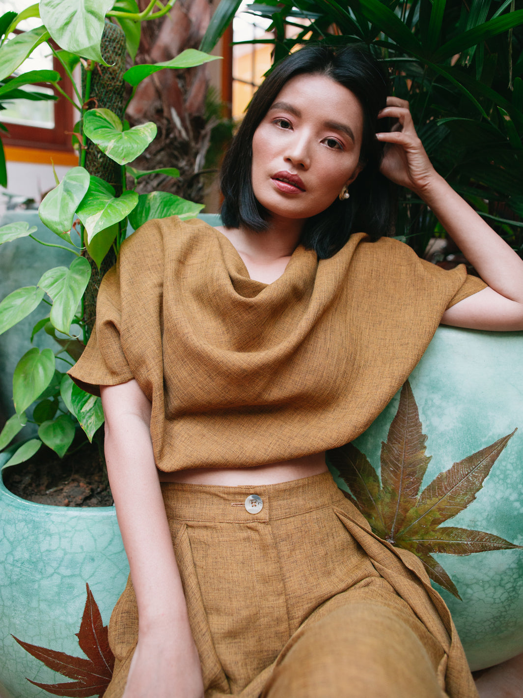 Chic Mustard Cowl Top