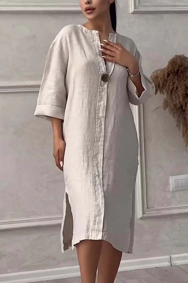 Elegant Linen-Cotton Midi Dress