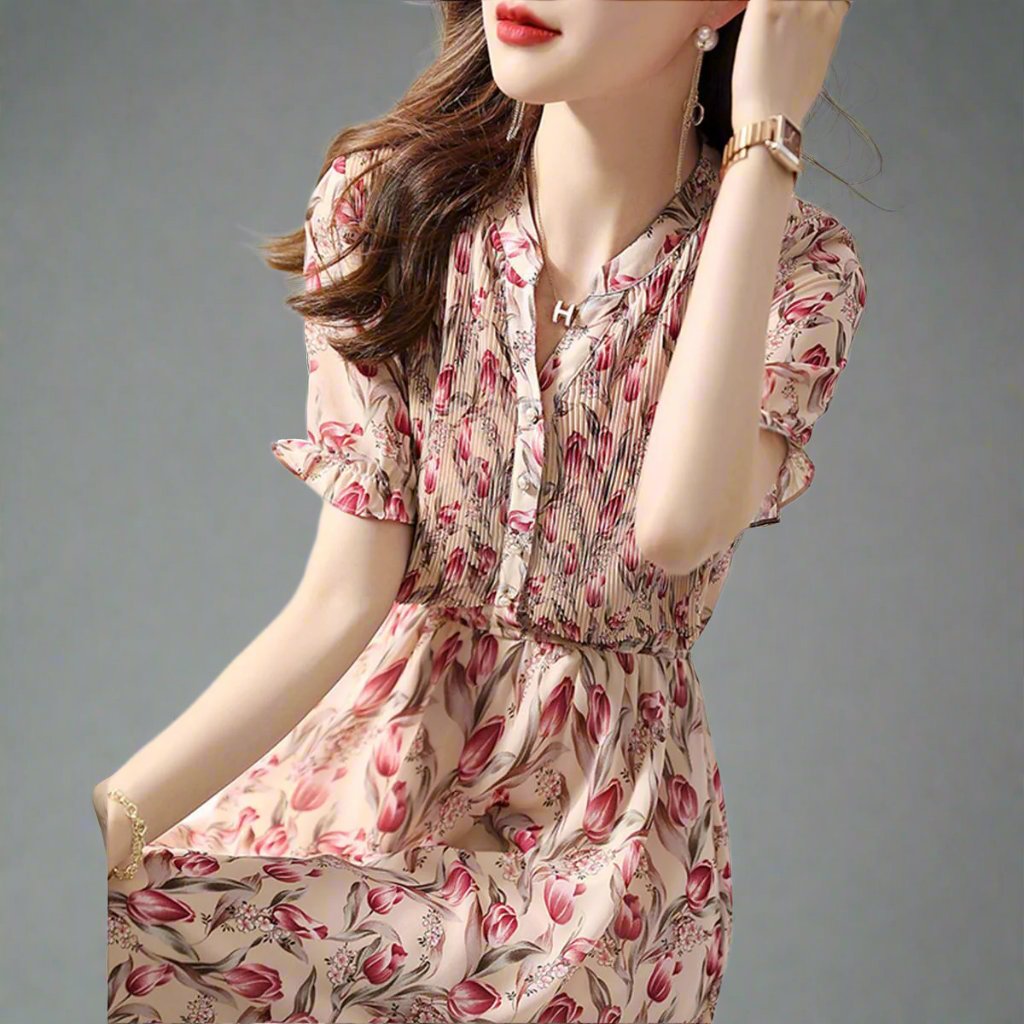 Elegant Floral Silk Chiffon Dress