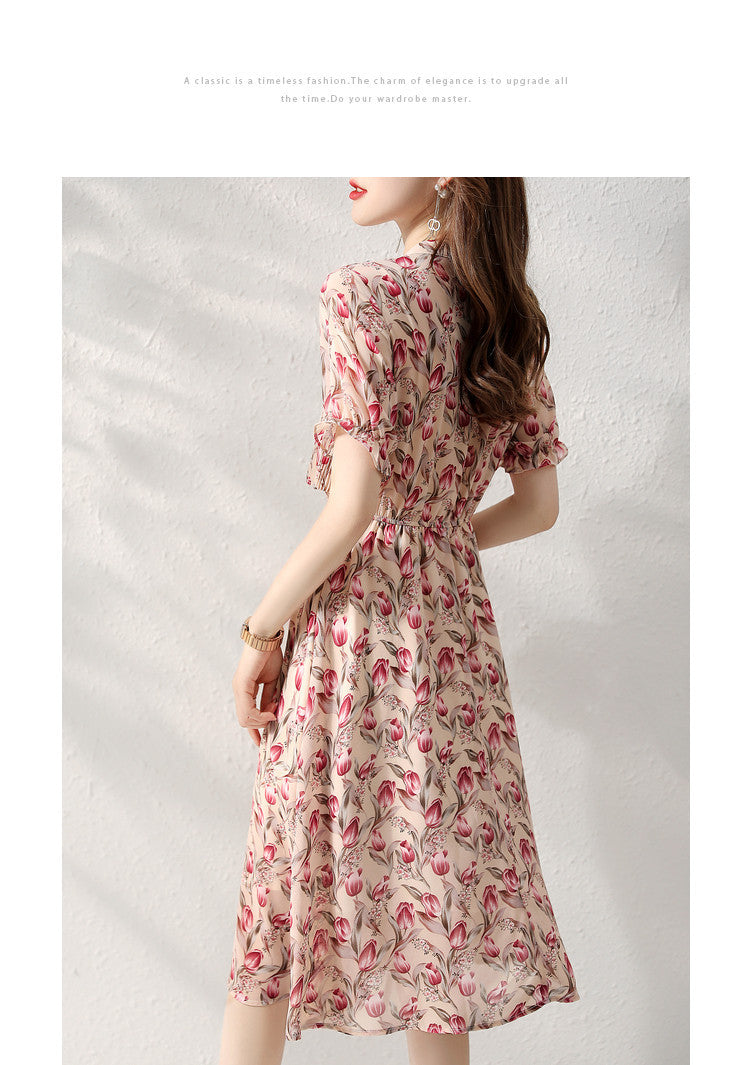 Elegant Floral Silk Chiffon Dress