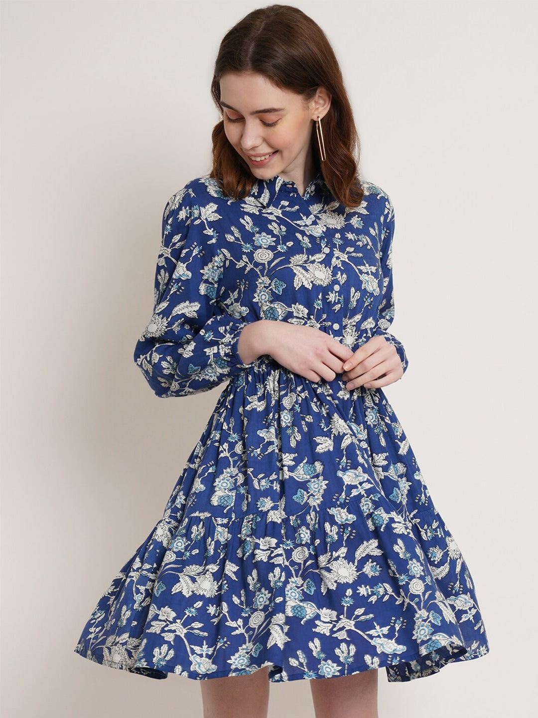 Elegant Blue Floral Dress