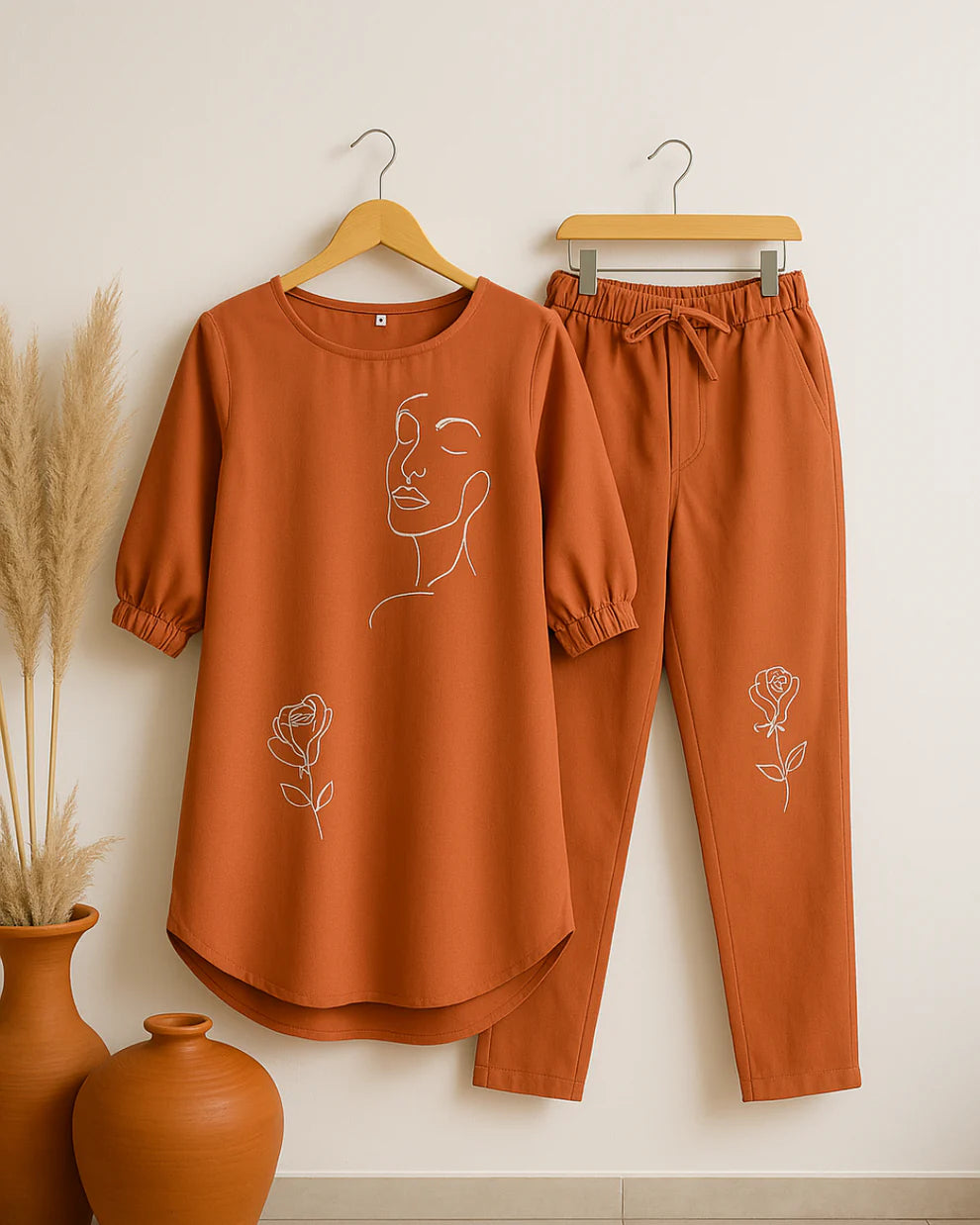 Face Floral Elegance – Wine Co-Ord Set