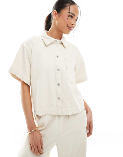TEXTURED TWILL BOXY SHIRT CO-ORD – COTTON CREAM!