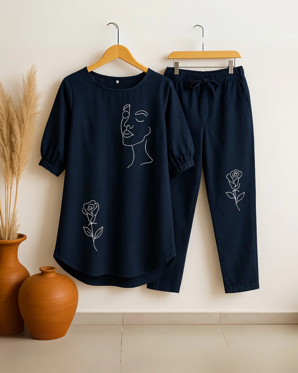 Face Floral Elegance – Wine Co-Ord Set