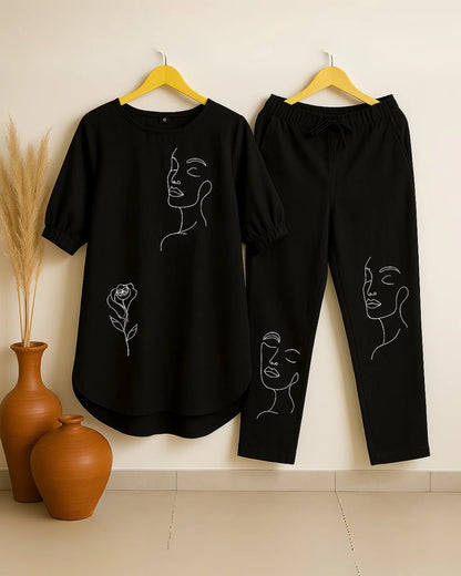 Face Floral Elegance – Wine Co-Ord Set