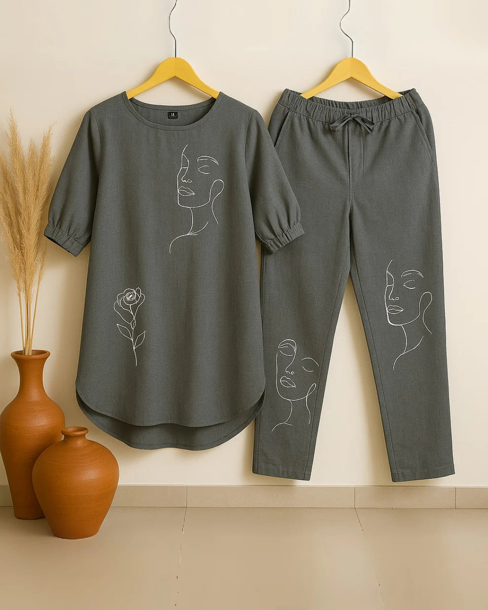 Face Floral Elegance – Wine Co-Ord Set