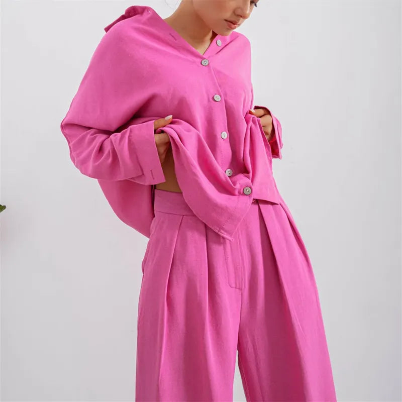 PINK SOLID COLLARED CO-ORD SET