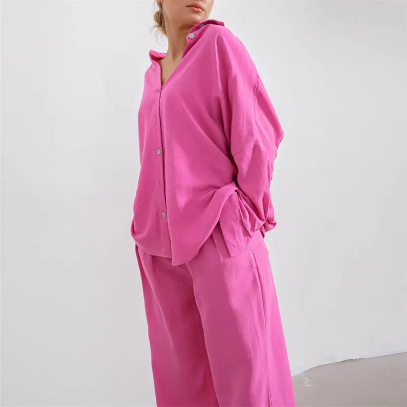 PINK SOLID COLLARED CO-ORD SET