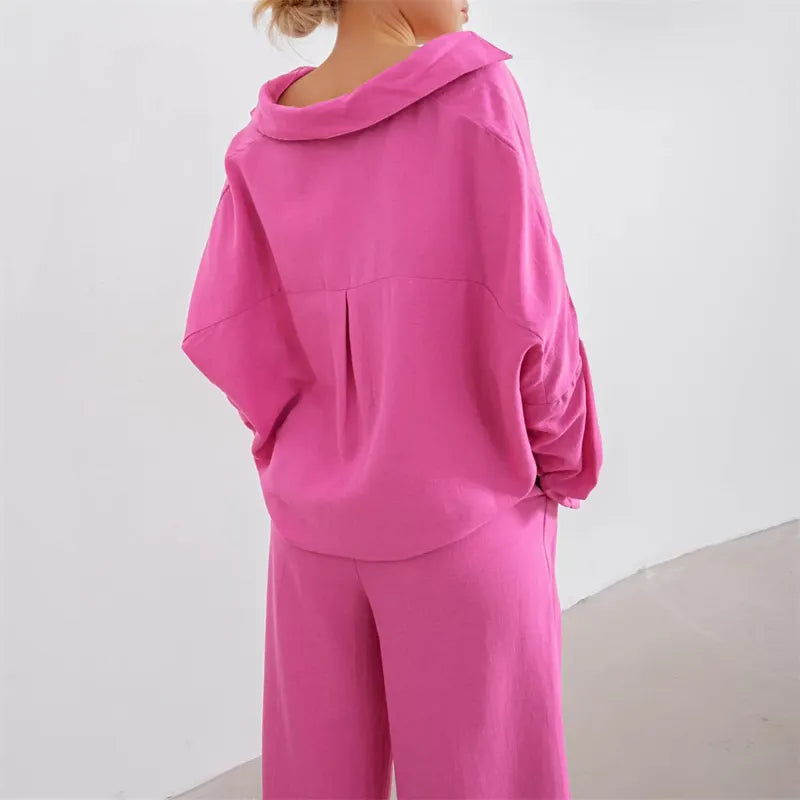 PINK SOLID COLLARED CO-ORD SET