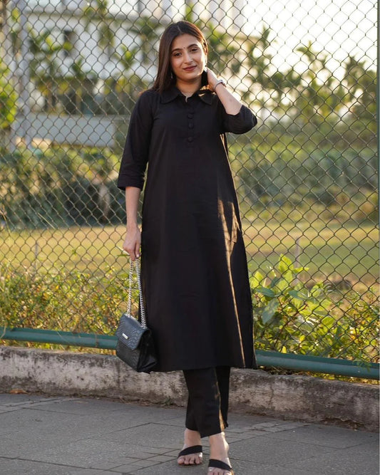 Power Black Co-ord – Shirt Style Kurta Set