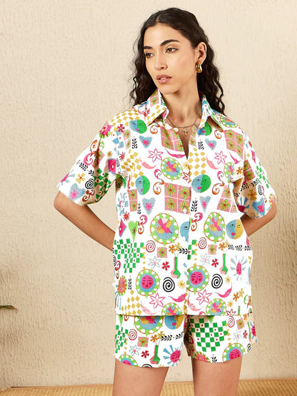 PRINTED TWO-PIECE SHORTS AND SHIRT SET