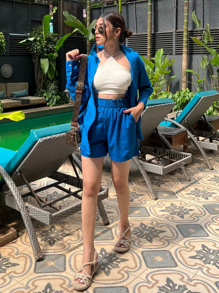 COTTON TWO-PIECE SHORTS AND SHIRT SET