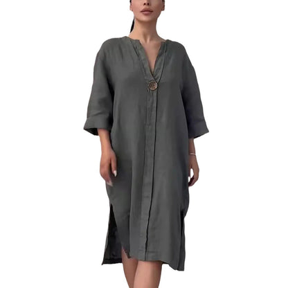 Elegant Linen-Cotton Midi Dress