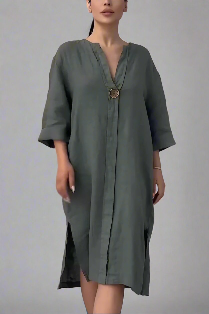 Elegant Linen-Cotton Midi Dress