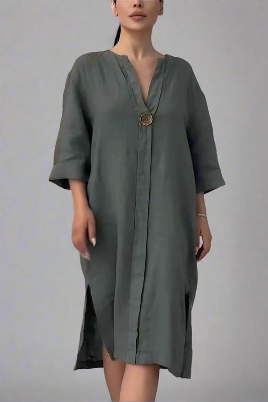 Elegant Linen-Cotton Midi Dress