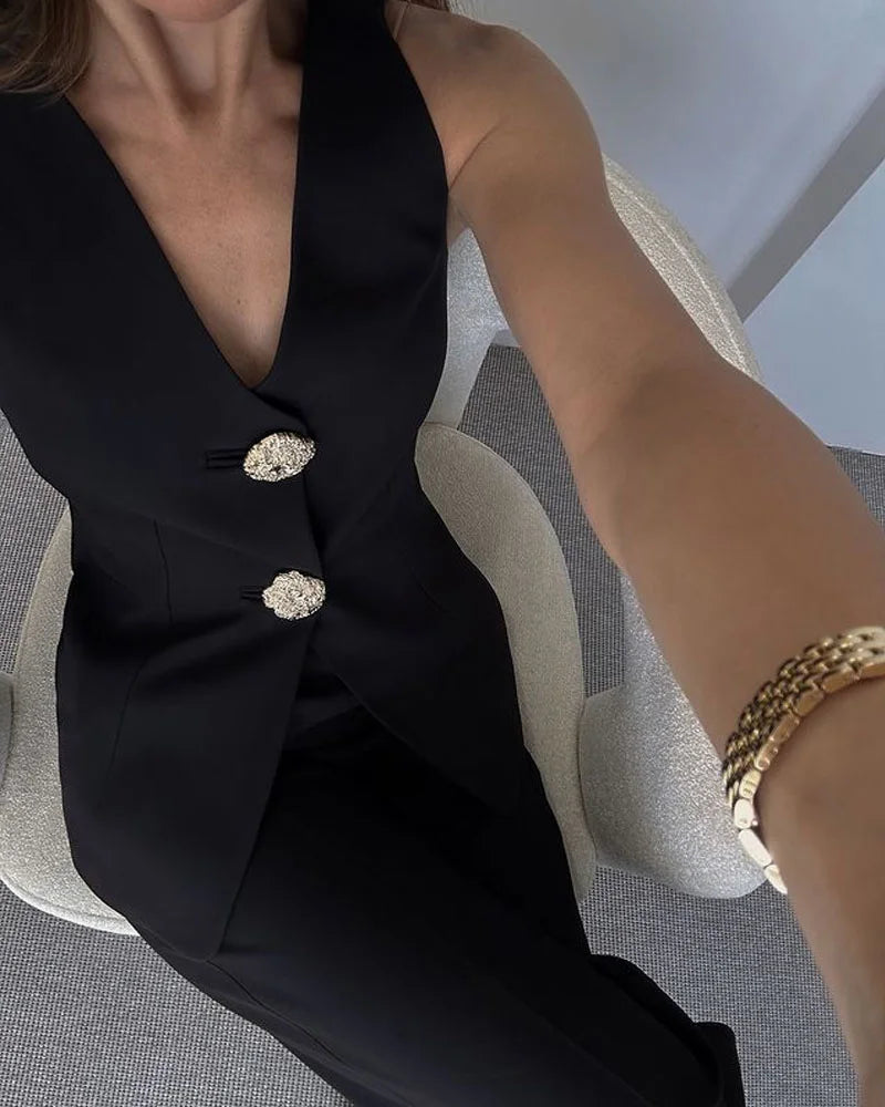 Elegant Sleeveless Vest Suit Set