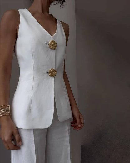 Elegant Sleeveless Vest Suit Set