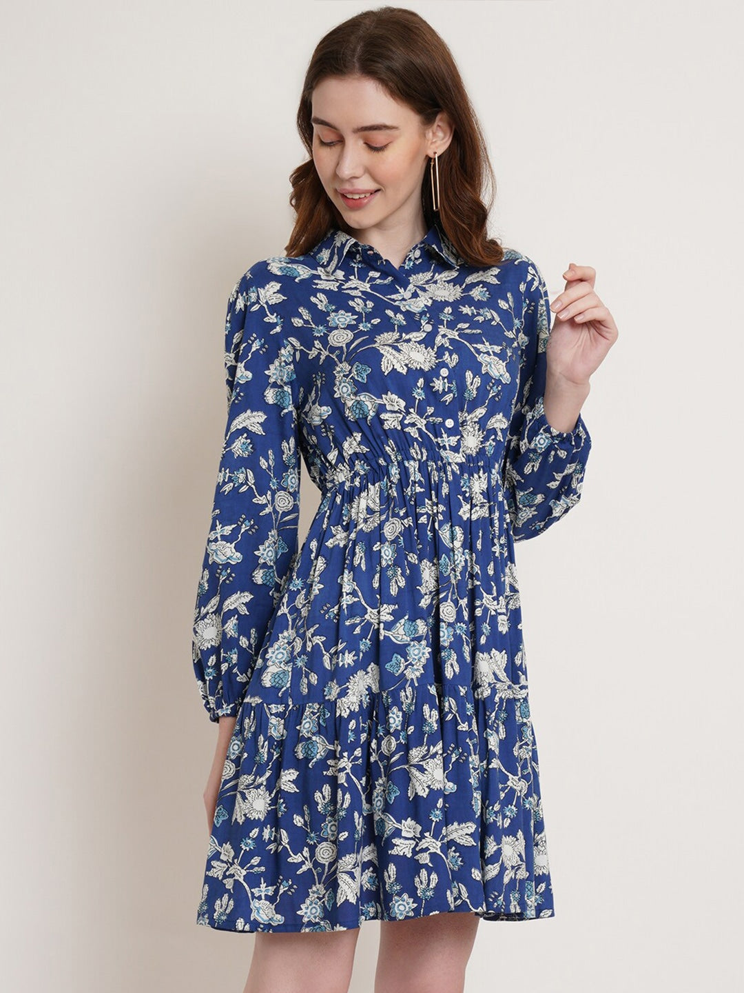 Elegant Blue Floral Dress