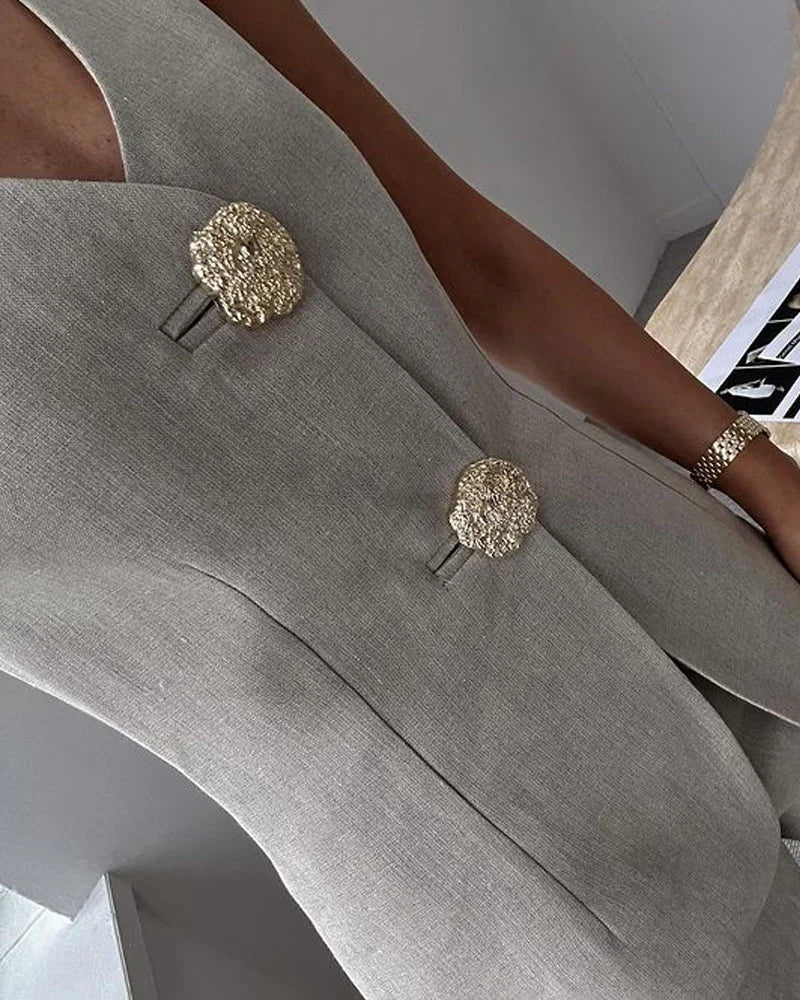 Elegant Sleeveless Vest Suit Set