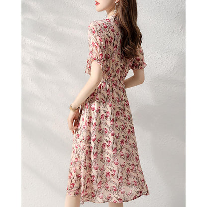 Elegant Floral Silk Chiffon Dress