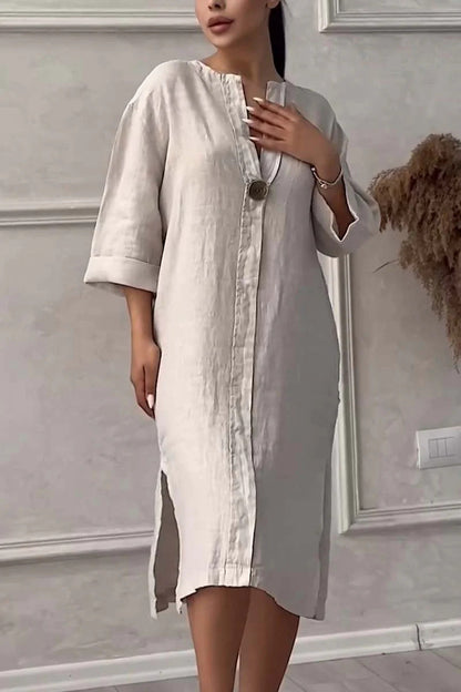 Elegant Linen-Cotton Midi Dress