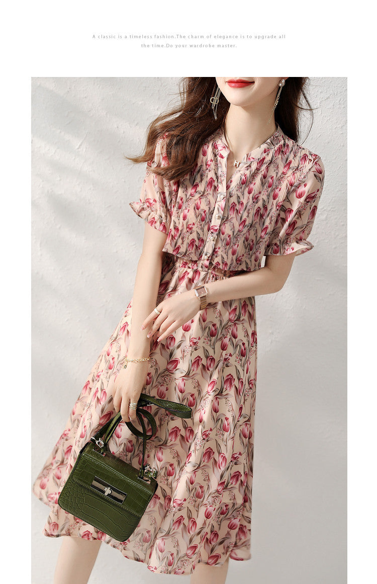 Elegant Floral Silk Chiffon Dress