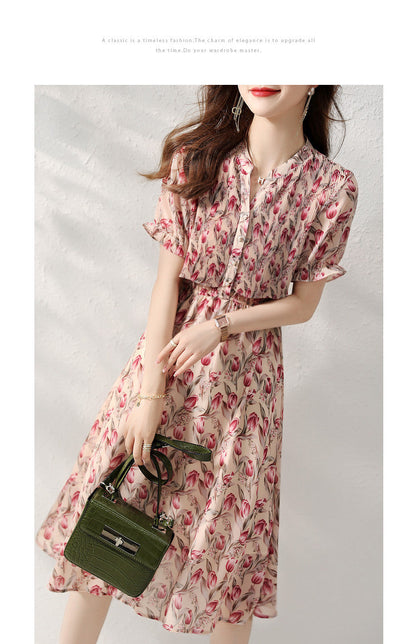 Elegant Floral Silk Chiffon Dress