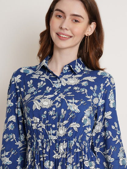 Elegant Blue Floral Dress