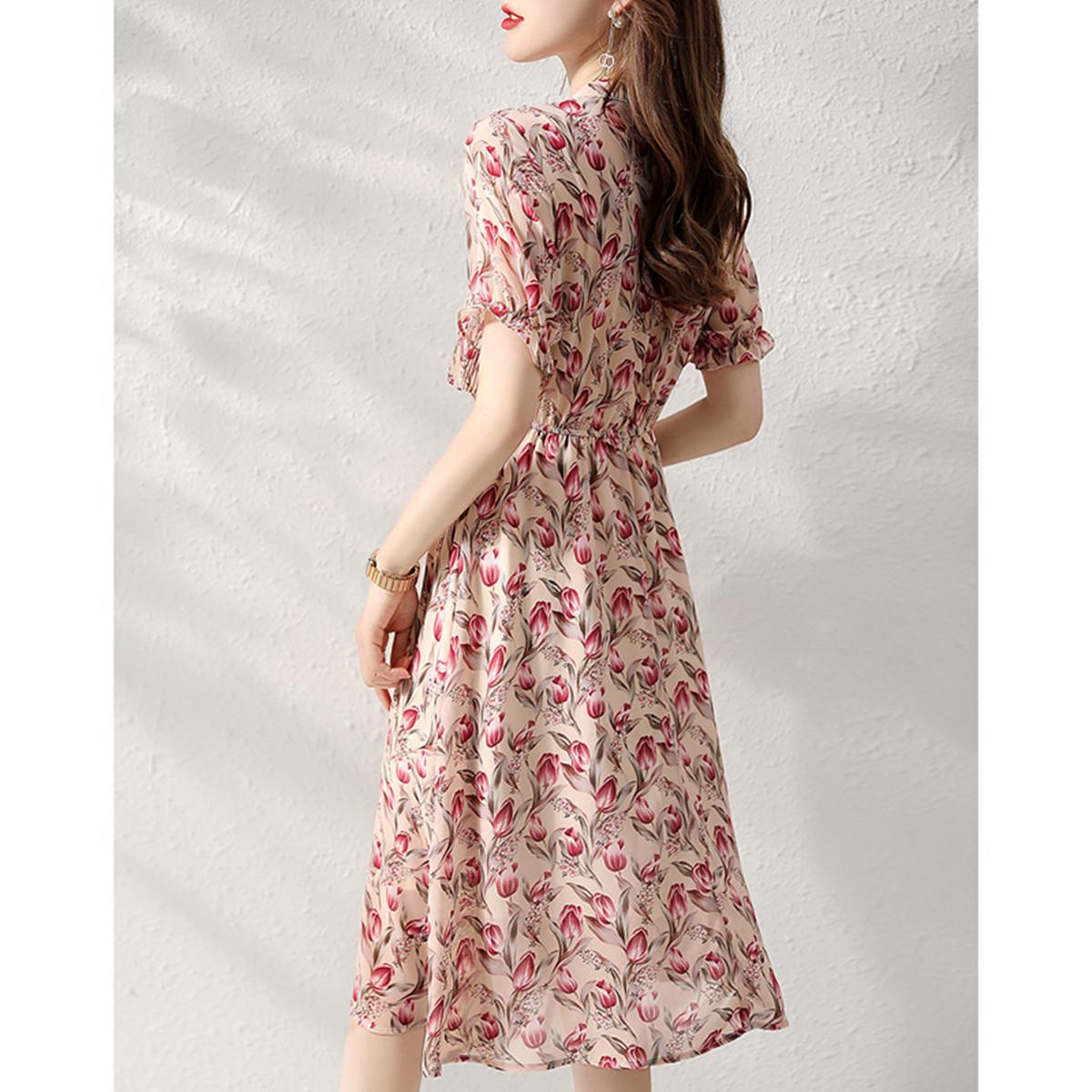 Elegant Floral Silk Chiffon Dress