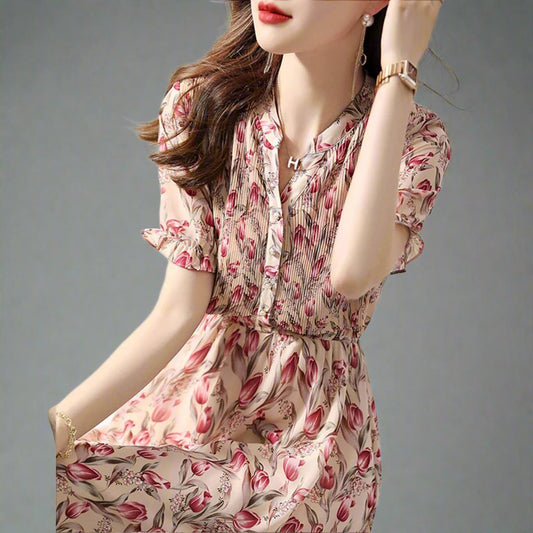 Elegant Floral Silk Chiffon Dress