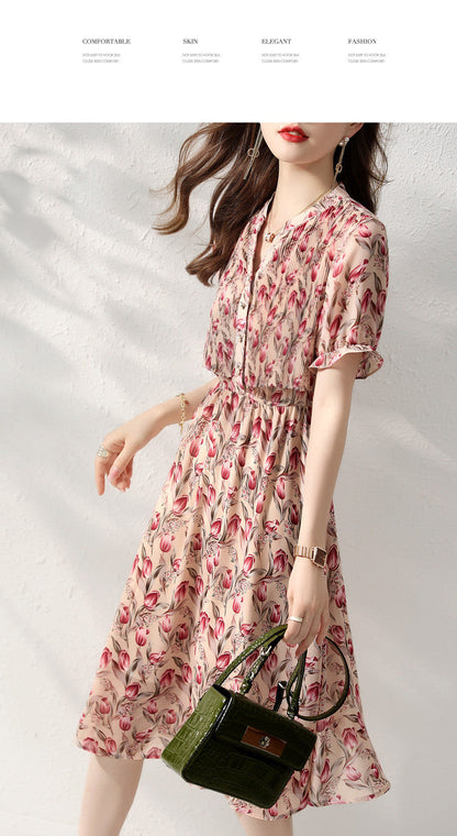 Elegant Floral Silk Chiffon Dress
