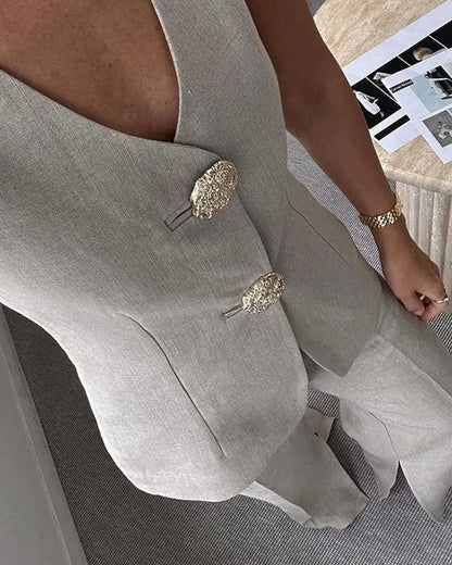 Elegant Sleeveless Vest Suit Set