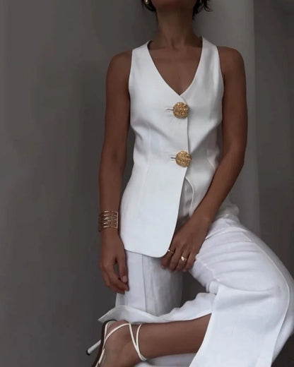 Elegant Sleeveless Vest Suit Set