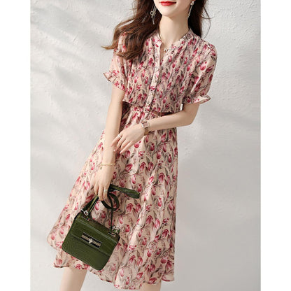 Elegant Floral Silk Chiffon Dress