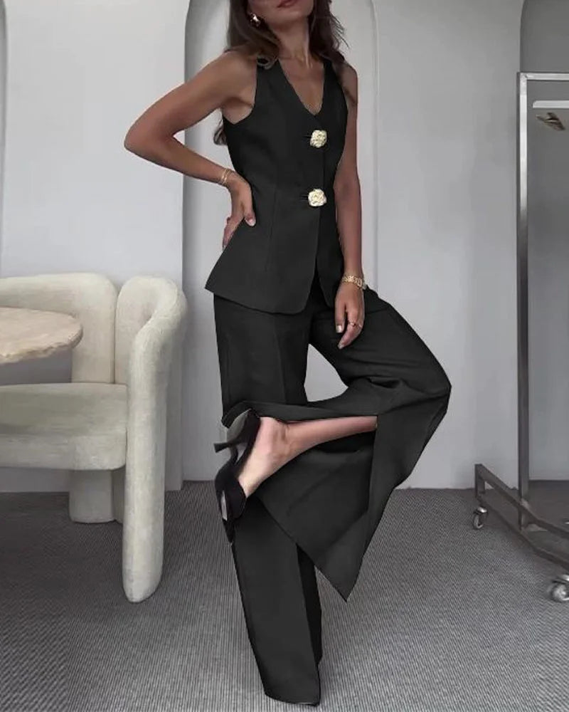 Elegant Sleeveless Vest Suit Set