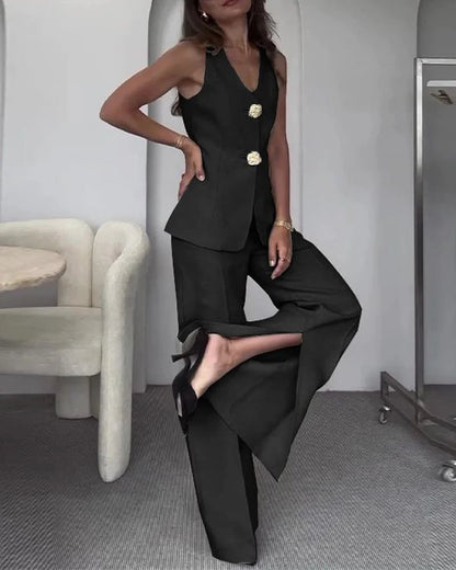 Elegant Sleeveless Vest Suit Set