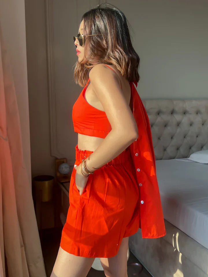 COTTON TWO-PIECE SHORTS AND SHIRT SET