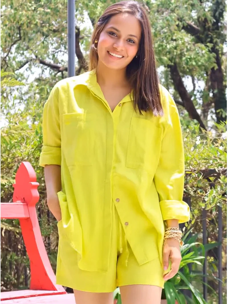 Lime Green Cotton Flex Co-Ord Set